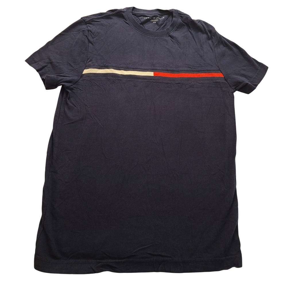 Tommy Hilfiger Men's Navy Blue Chest Stripe T-Shirt Small Short sleeve NWOT
